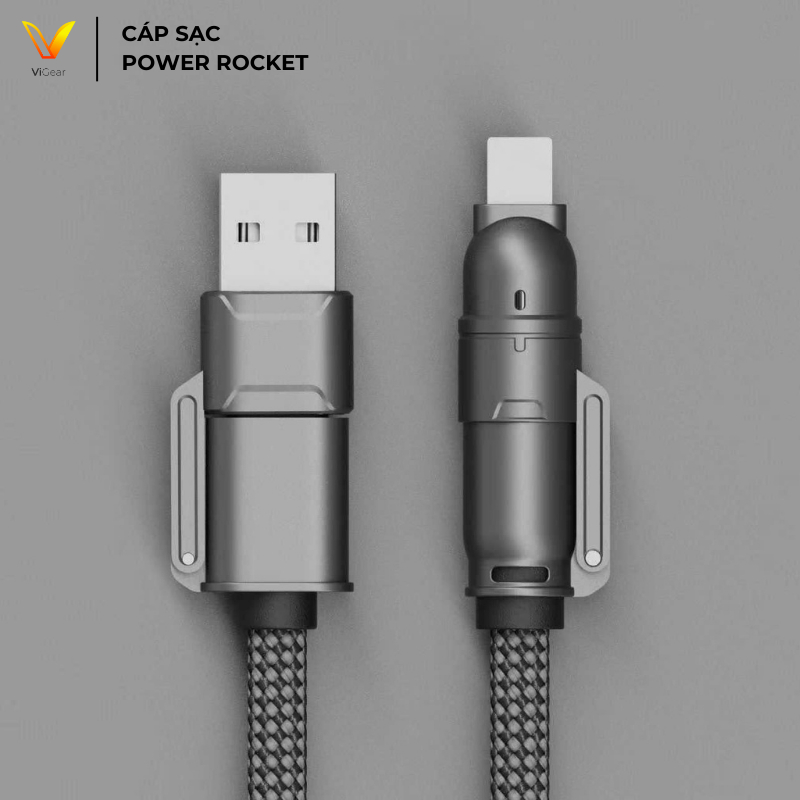 Cáp Sạc Nhanh ViGear Power Rocket 240W 4in1 Dài 1.2m USB-A/Type-C to Type-C/L HJ002 CS09 Bảo Hành 12