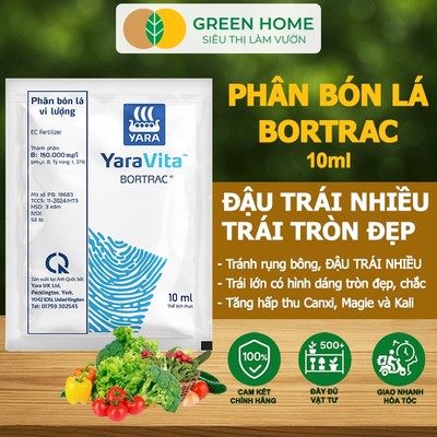 Phân Bón Lá Bortrac GreenHome. Gói 10ml, Giúp Tăng Sức Sống Hạt Phấn, Hạn Chế Rụng Hoa – Trái Non