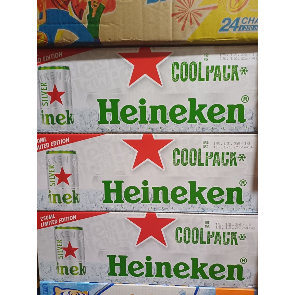 Bia Heniken bạc lon lùn.thùng 24 lon 250ml.