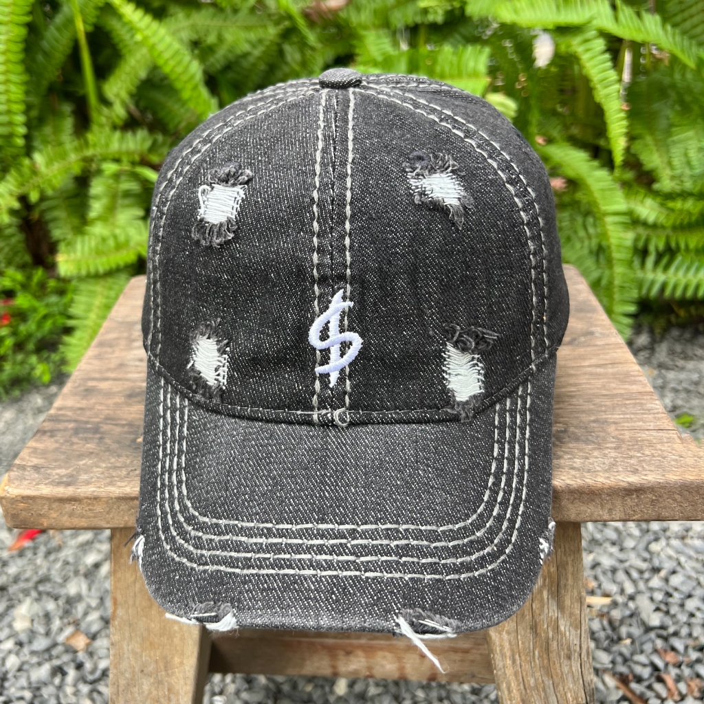 Nón kết nam, mũ lưỡi trai xám wash rách thêu $ shop GUMEN - NK6