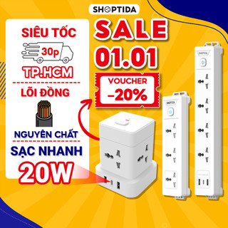  Ổ cắm điện đa năng Shoptida 3-12 ổ tải 2500W sạc nhanh 20W cổng typeC 1 đổi 1 40 tháng 
