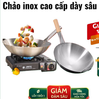  Chảo inox cao cấp dày sâu lòng THIÊN NHUẬN PHÁT cán gỗ cán inox 30-45cm đáy tròn sử dụng bếp gas 