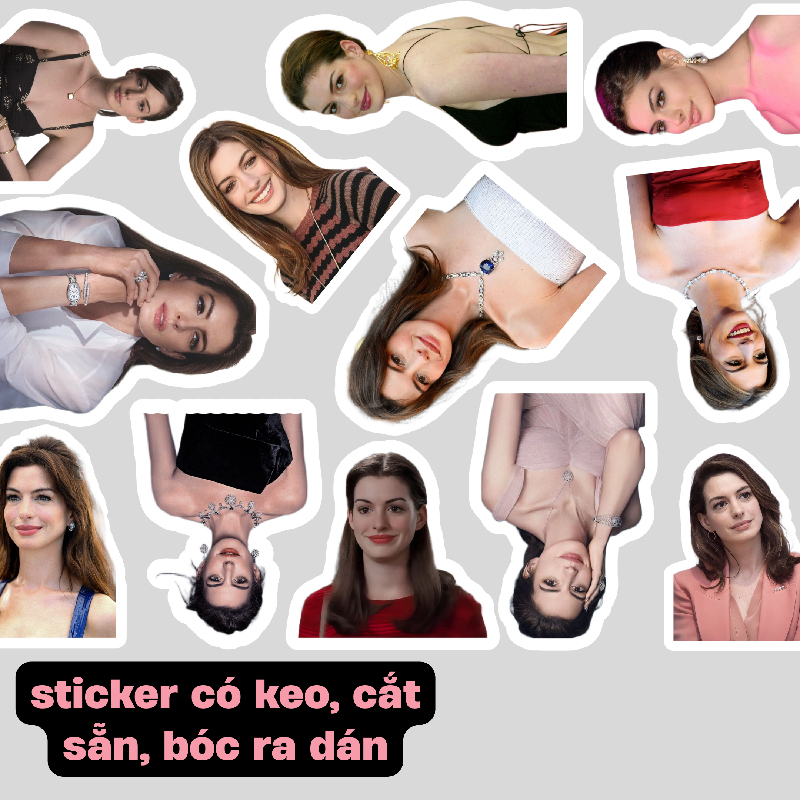 50 sticker nữ diễn viên Anne Hathaway dán sổ, vali, ốp
