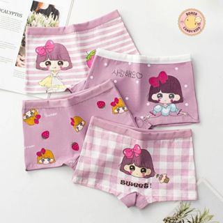 Combo 4 Quần Chíp Đùi Bé Gái Họa Tiết Dễ Thương Quần Lót Tam Giác Cotton Thoáng Mát Co Giãn Mặc Thoải Mái