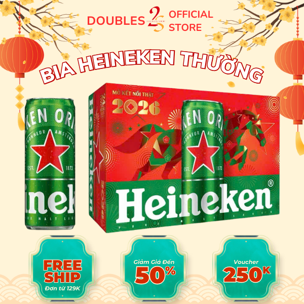 (Phiên bản xuân 2026) Bia Heineken thùng 24 lon 330ml Vui xuân, đón tết, sum vầy | DOUBLES 2SSHOP