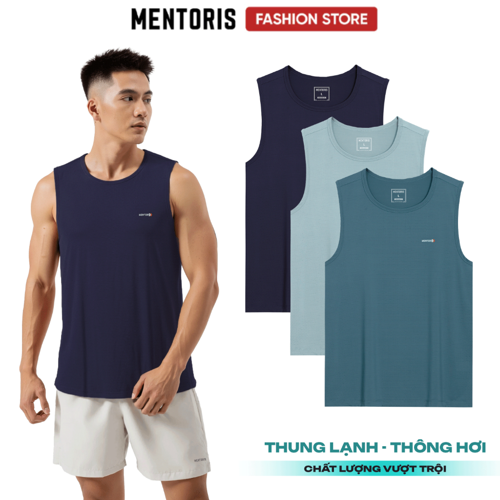 Áo xát nách nam Mentoris tanktop khỏe khoắn, kiểu dệt lỗ kim cao cấp thoáng mát MTT2506