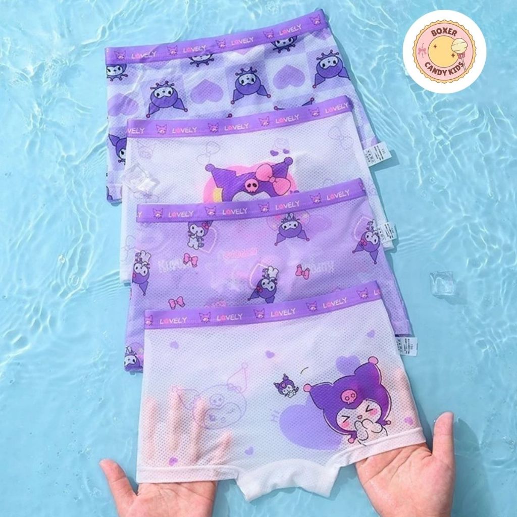 Combo 4 Quần Chíp Đùi Kurumi Bé Gái Cotton Mát Lạnh Dạng Lưới Thoáng Mát Co Giãn Êm Ái