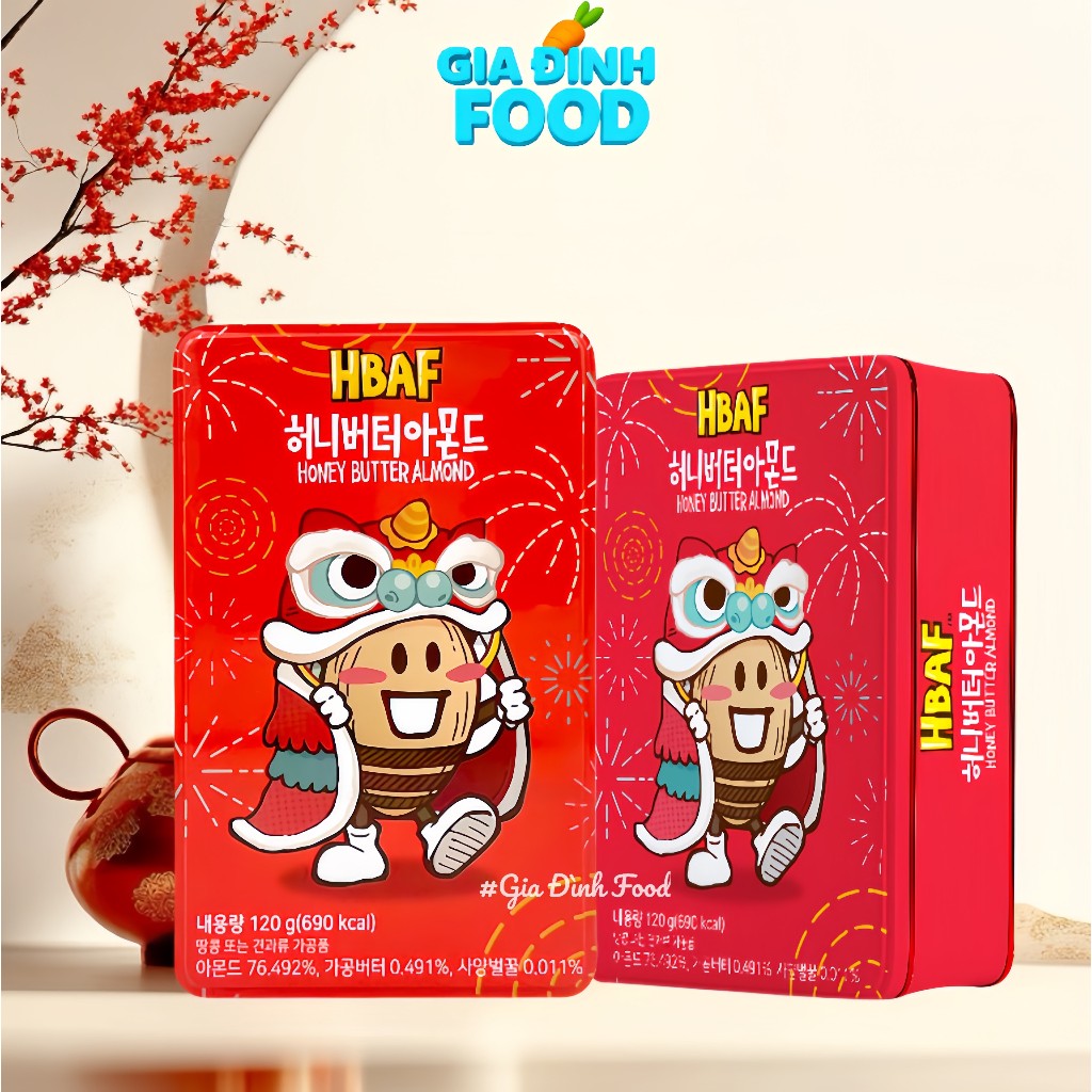 [BÁNH TẾT] Hạt Hạnh Nhân tẩm bơ mật ong Hbaf Hộp Thiếc 120g