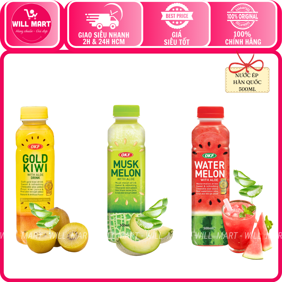 Nước ép Dưa Hấu Nha Đam / Dưa Lưới Nha Đam / Kiwi Nha Đam OKF Hàn Quốc 500ml- Dellyhealthy