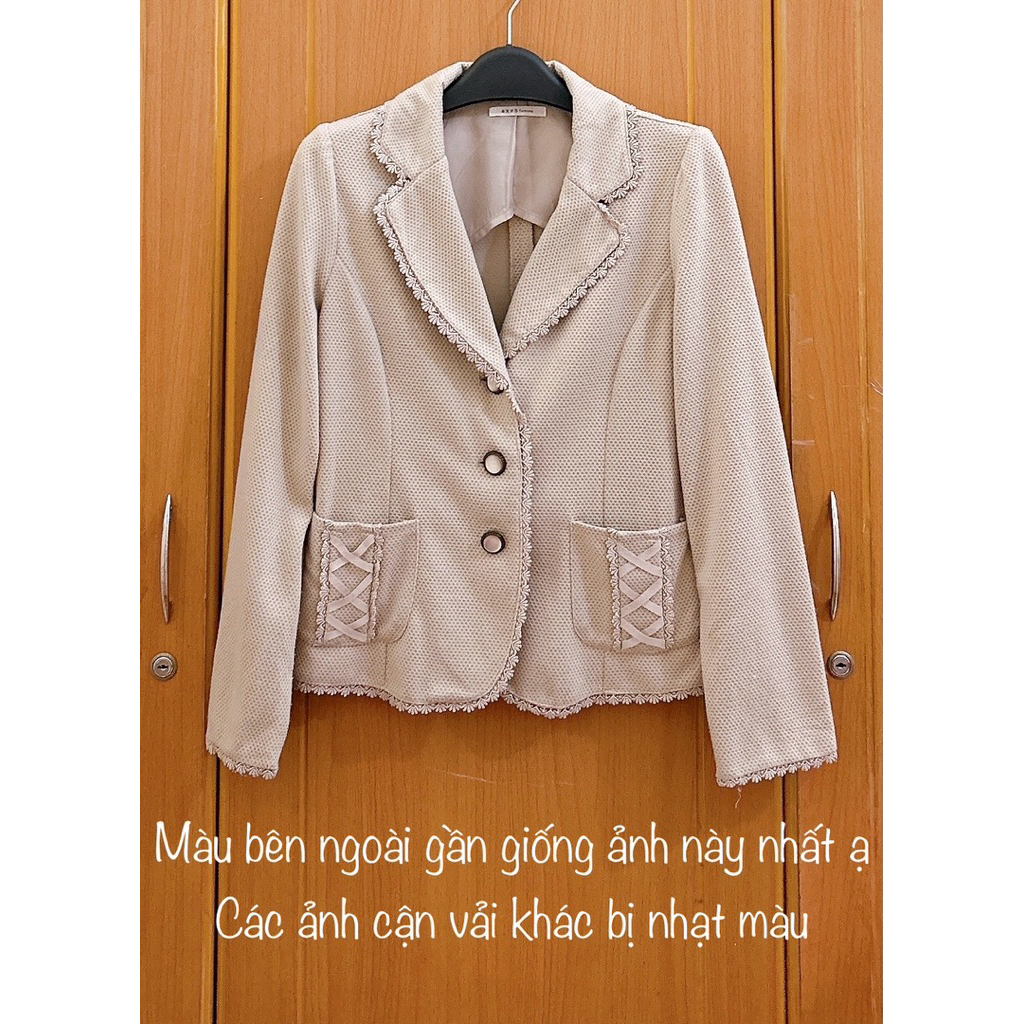 Áo khoác vest 2hand Nhật Axes Femme be xám ren thu đông