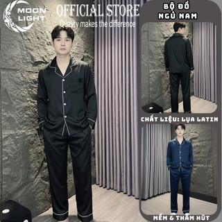  Bộ đồ ngủ nam vải lụa Latin mềm mại thoáng mát họa tiết đơn giản mùa thu đông 