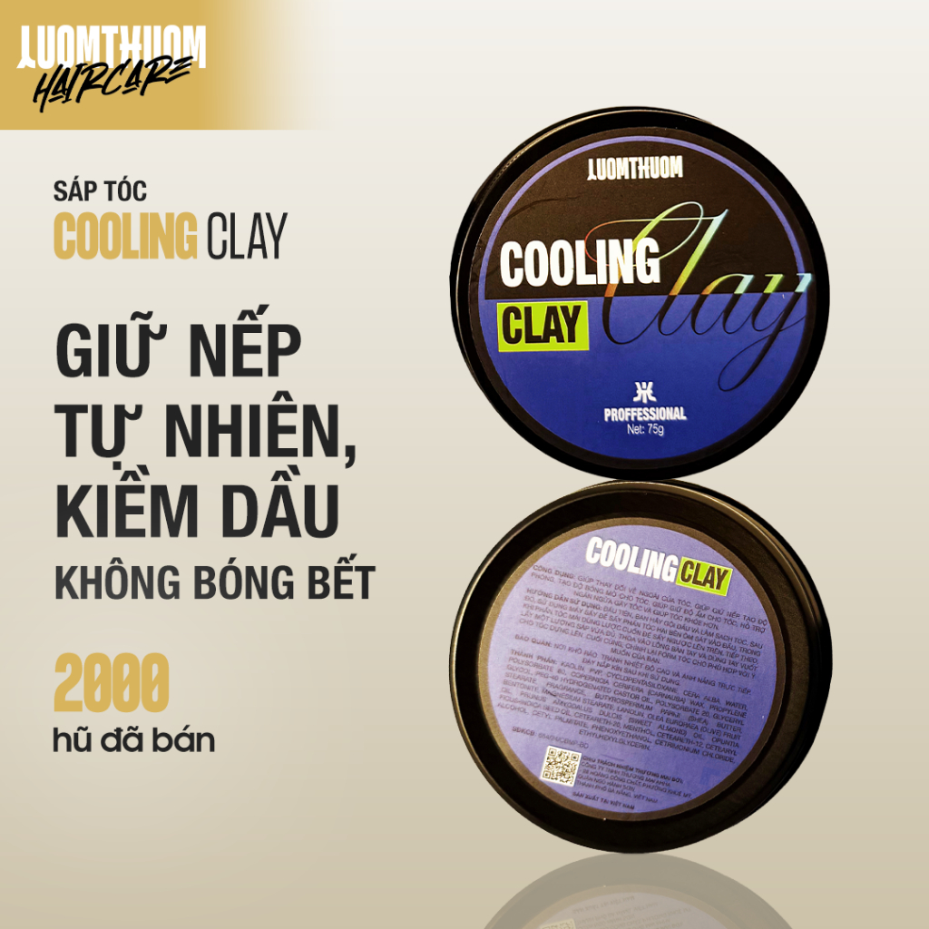 Sáp tóc Luomthuom Cooling Clay, giữ nếp không bết dính, hương bạc hà 75gr Chính Hãng