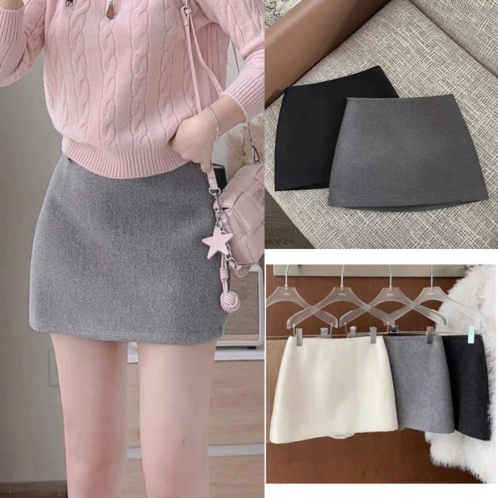 Chân Váy Dạ Ngắn Đứng Phom Chữ A Khóa Kéo Sau Chất Dạ Hàn Dày Dặn, Chân Váy Nũ Trơn 32cm Y2K Có Lót 