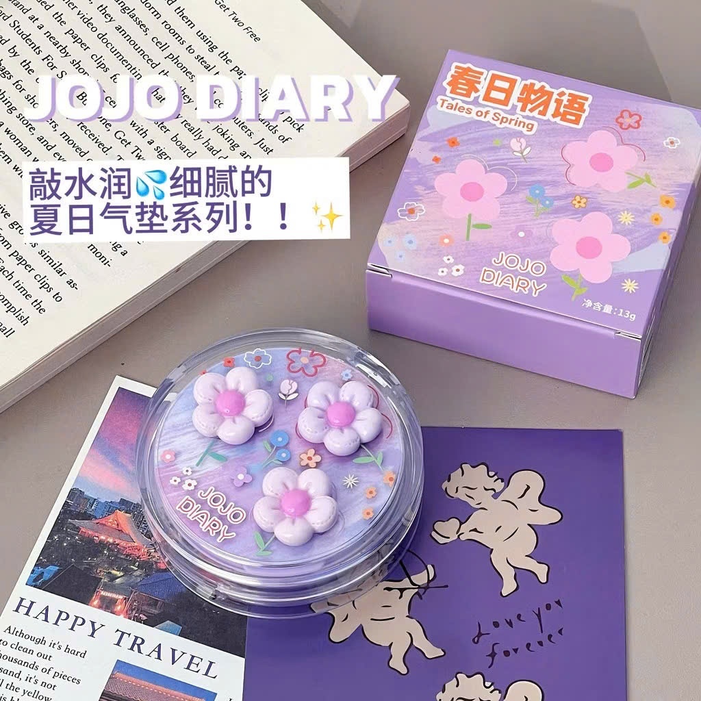 Cushion phấn nước JOJO DIARY tím có gắn charm hoa dễ thương