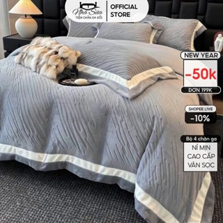  Bộ chăn ga gối Nỉ Mịn cao cấp mùa đông – Vân Sọc Chéo sang trọng mềm mại thân thiện với làn da 