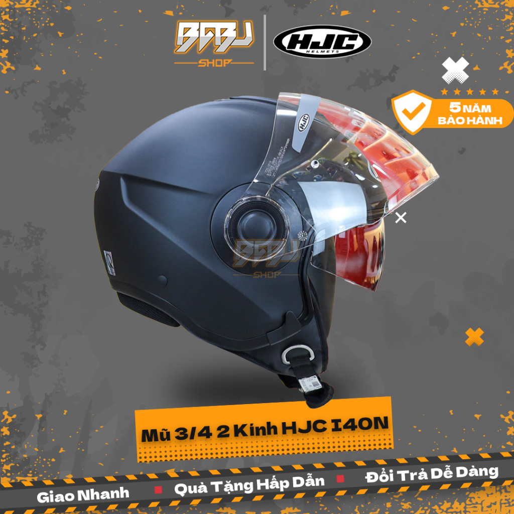 Mũ bảo hiểm 3/4 HJC I40N 2 kính đen nhám, đi phố nhỏ gọn – Tầm nhìn rộng, ECE 22.06