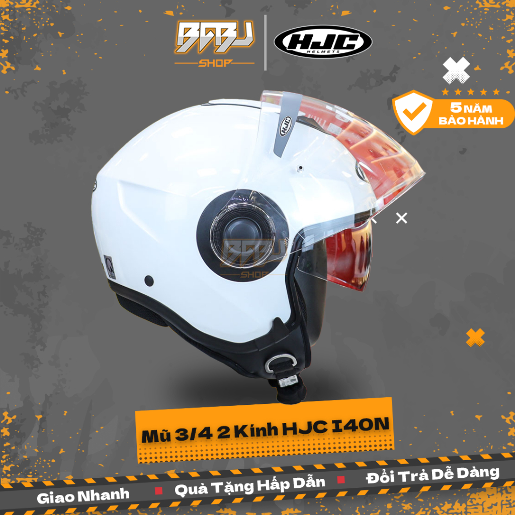Mũ bảo hiểm 3/4 HJC I40N 2 kính trắng bóng, đi phố nhỏ gọn – Tầm nhìn rộng, ECE 22.06