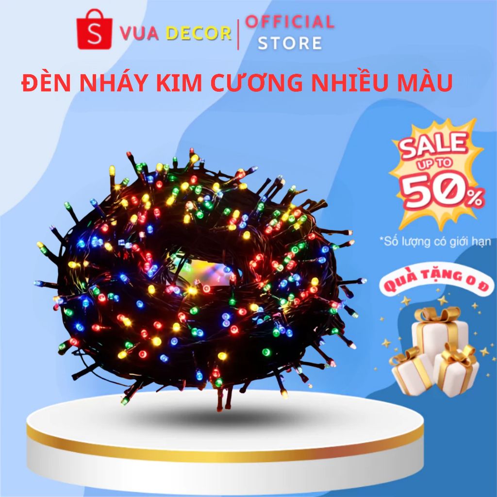 Bộ Đèn Nháy 50M Kim Cương, Dây Led 4 lớp kích thước 50M Trang Trí