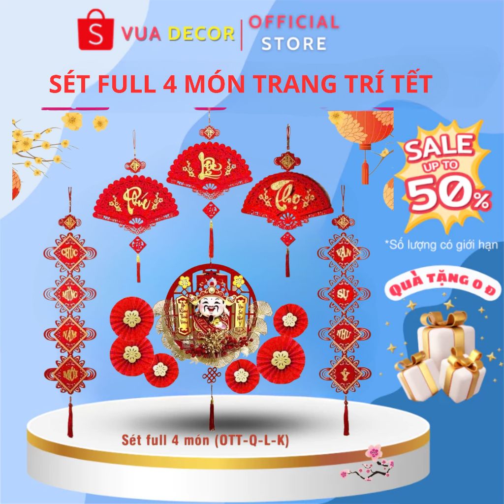 Set Trang Trí Tết 2026 Sét Decor Tết  Ông Thần Tài - Liễng Nhung Khánh Quạt Quạt Giấy trang trí
