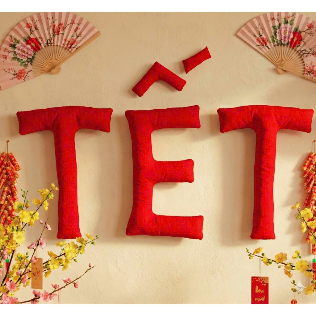 Bộ Chữ Nhung Đỏ Nhồi Bông Trang Trí Tết