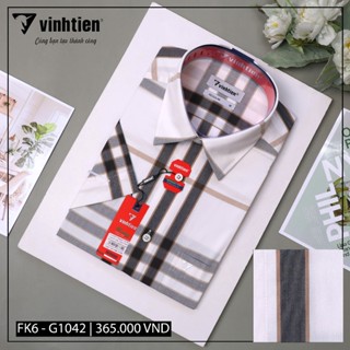  Áo Sơ Mi Nam Vải Sợi Tre Bamboo Ngắn Tay Sọc Caro Vạt Bầu Form Regular Vĩnh Tiến 365 - Nhiều Màu 
