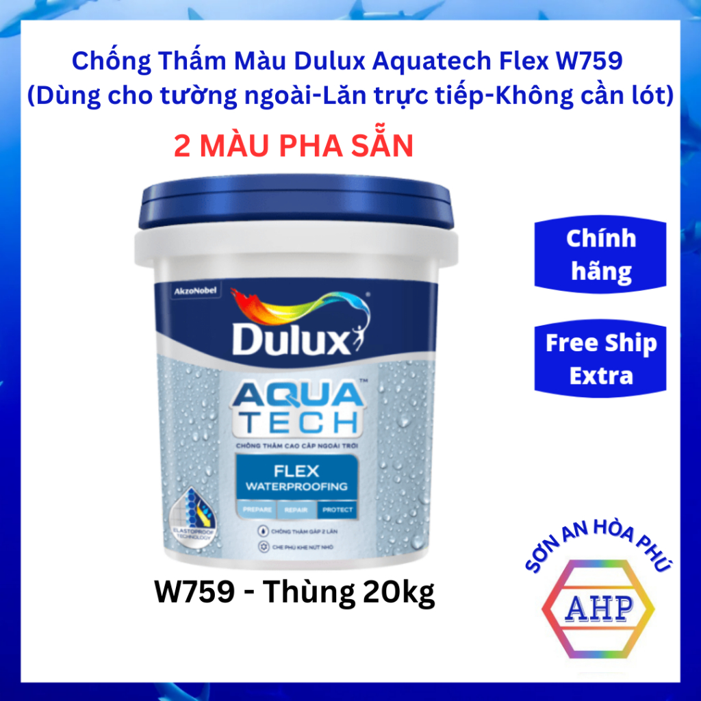 Sơn chống thấm Màu Dulux Aquatech Flex W759 - Lăn trực tiếp cho tường - Thùng 20Kg - Sơn An Hòa Phú