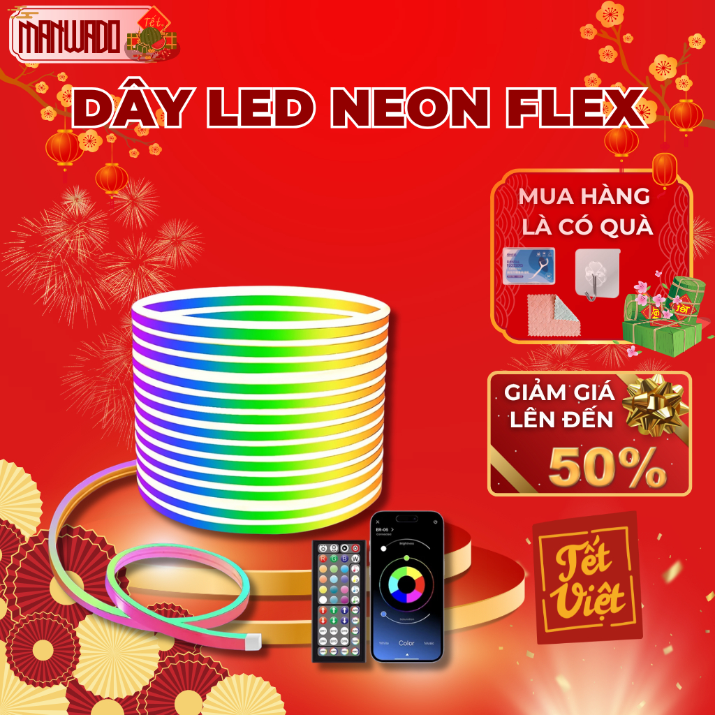 Đèn Neon Flex ARGB Đổi Màu, Dây LED Đuổi Trang Trí Tường Decor Phòng Ngủ Phòng Khách, Noel, Tết
