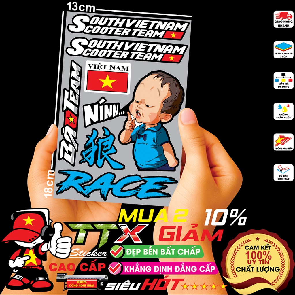 tem decal sticker team việt nam bé nín thần thái dán xe điện chống nước - Miếng dán hình icon logo n