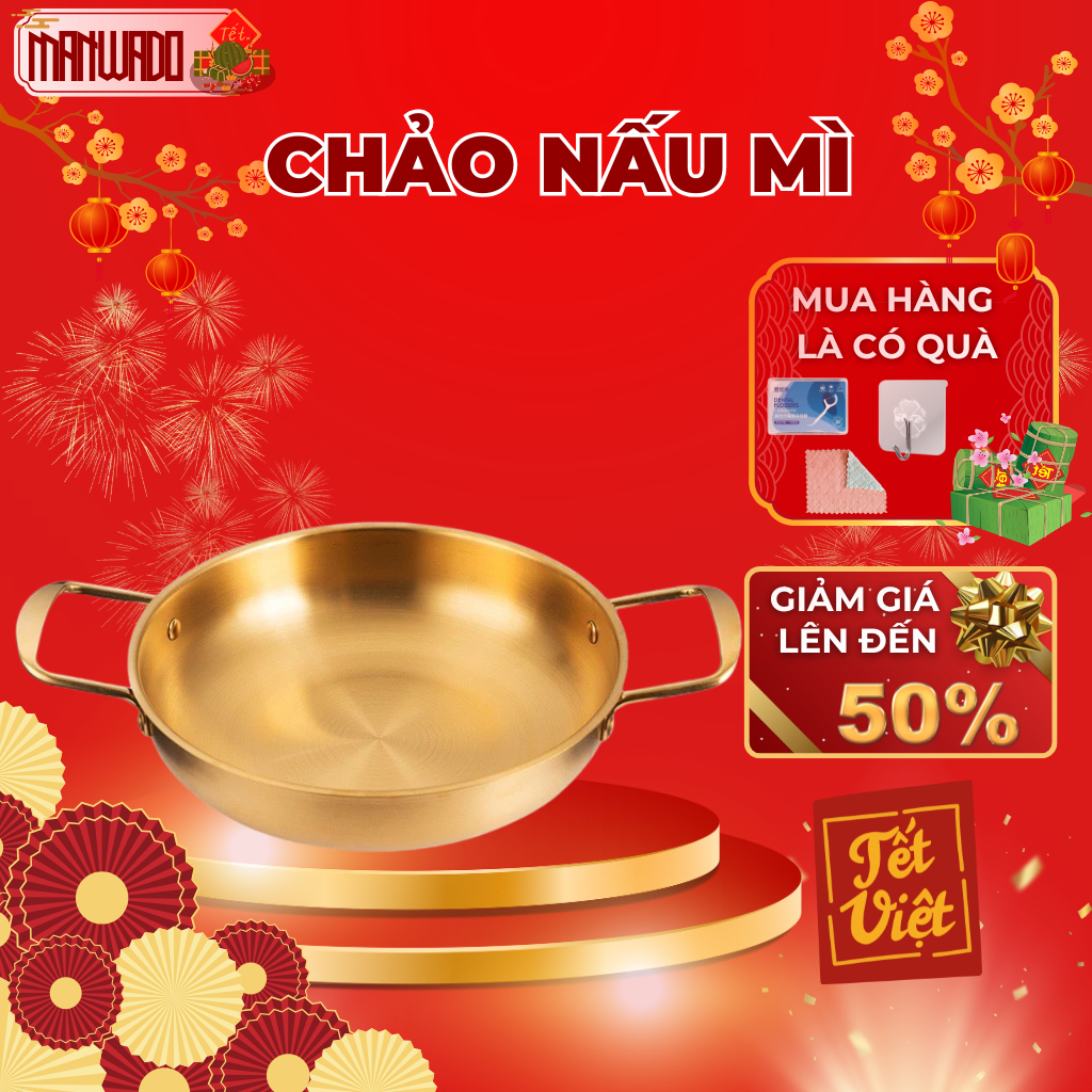 Chảo Inox Mạ Vàng Phong Cách Hàn Quốc, Chảo Đa Năng Chống Dính Size 20cm Sử Dụng Được Bếp Từ