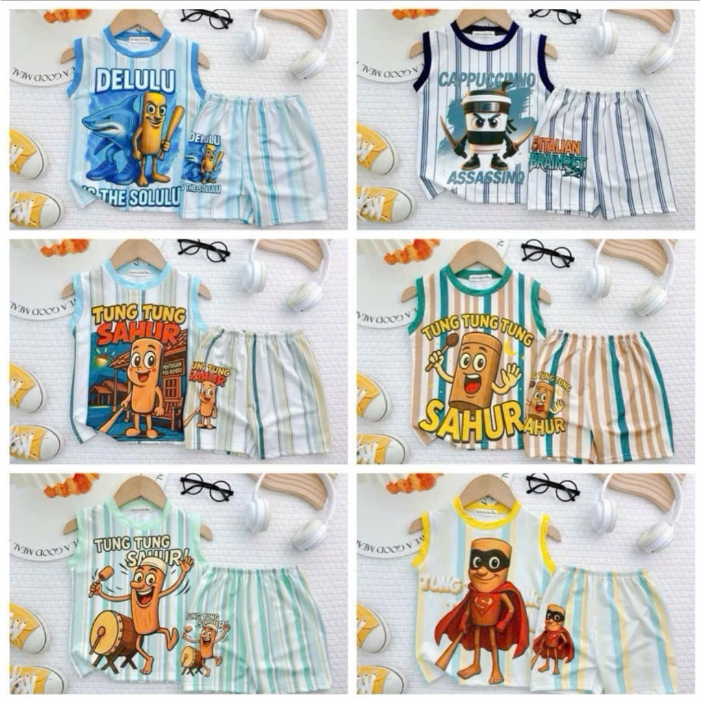 Bộ BA LỖ TUNG TUNG SAHUR Minky Mom chất thun lạnh IN HỌA TIẾT DỄ THƯƠNG cho bé trai - bé gái  ( B2-B