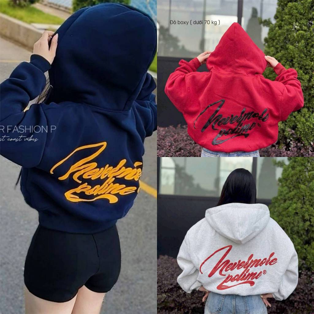 [BST 2026] Áo Hoodie Boxy, Áo Khoác Nỉ Khóa Kéo In họa tiết (NEVER POLI) chất Nỉ Bông mềm mịn Form R
