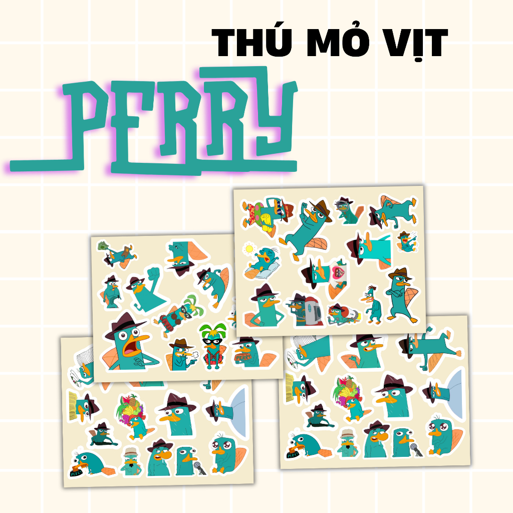 50 cái sticker Thú mỏ vịt Perry Đặc vụ P - Vịt Perry xanh Phineas & Ferb và Milo Murphy's Law hình d