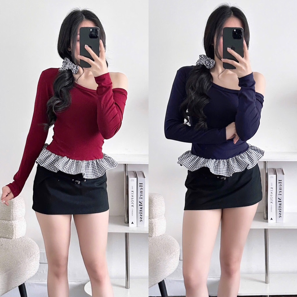 Áo kiểu lệch vai chất thun ôm eo hack dáng A225