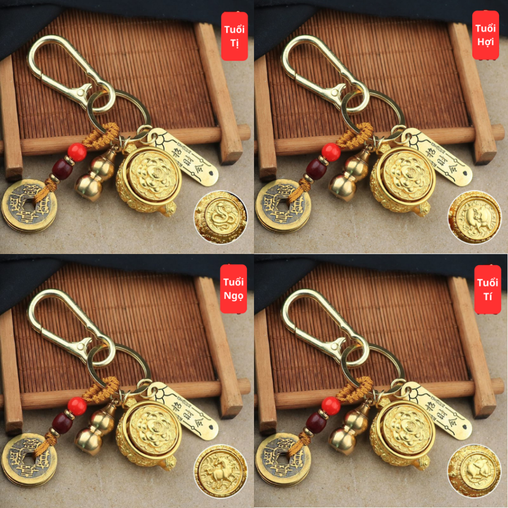 Móc Khóa 12 Con Giáp Phong Thủy Bát Tụ Bảo ( Tặng Kèm Chu Sa )