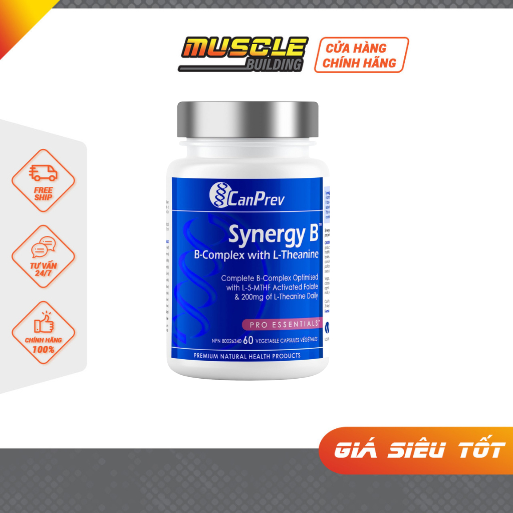 CanPrev Synergy B Complex With L-Theanine Bổ Sung Vitamin B Tổng Hợp, Giảm Căng Thẳng Lo Âu
