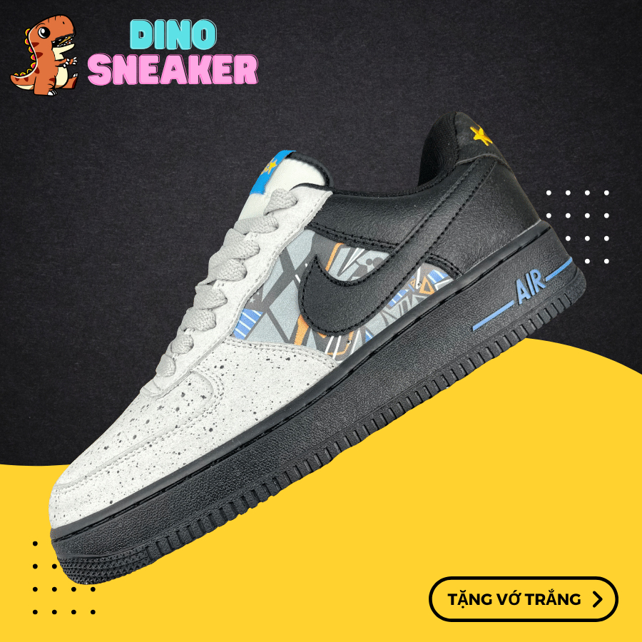 Giày 𝓐𝓕1 Low LV8 GS Graffiti Graphics, 𝓐𝓕1 Xám Gót Đen - DinoSneaker99
