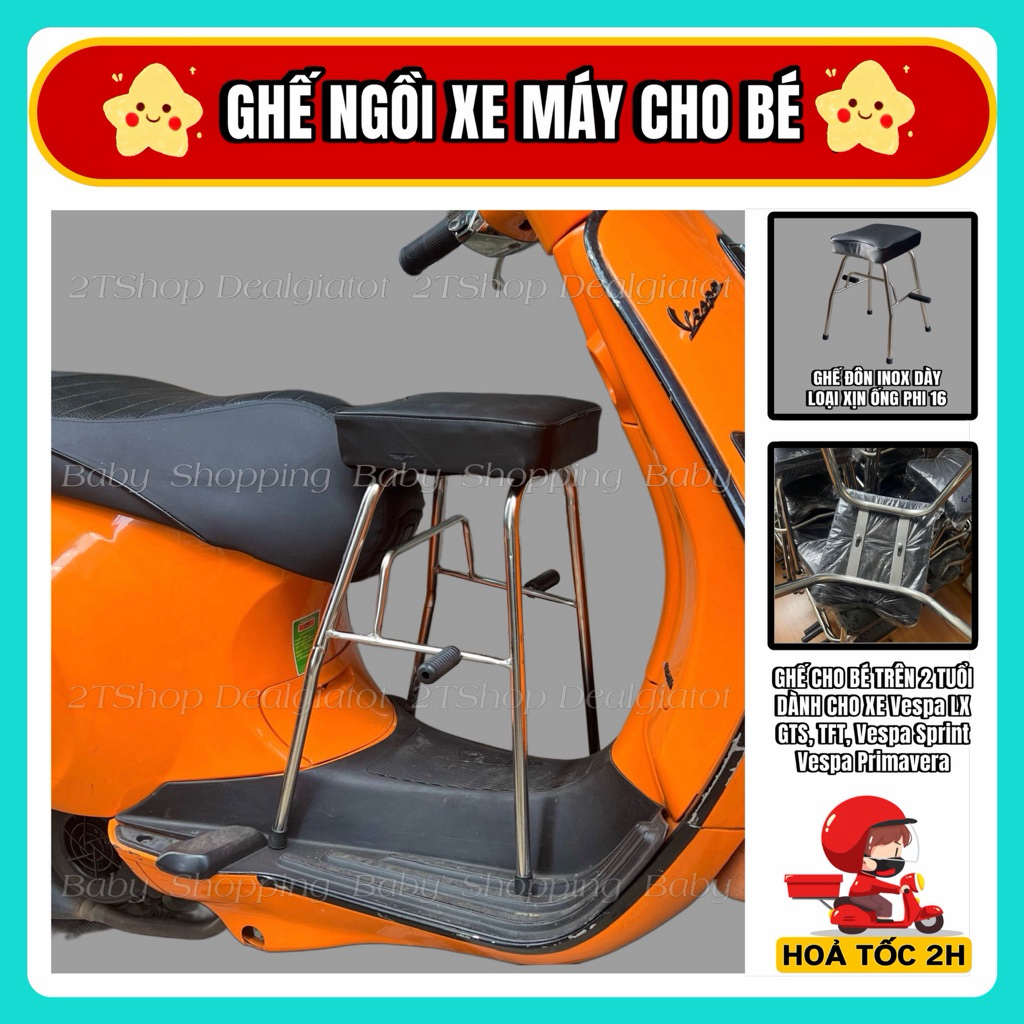 Ghế Đôn Ngồi Xe Máy Cho Bé Trên 2 Tuổi - Dành Cho Xe Vespa LX, Vespa Sprint, Vespa GTS, Vespa Primav