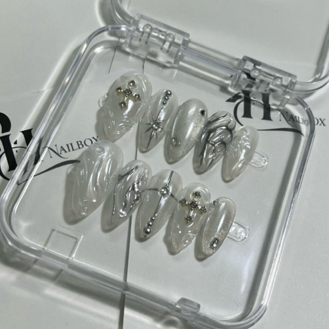 [2H-072]Nailbox Thiết Y2K Trắng Trong Tráng Gương Siu Sáng