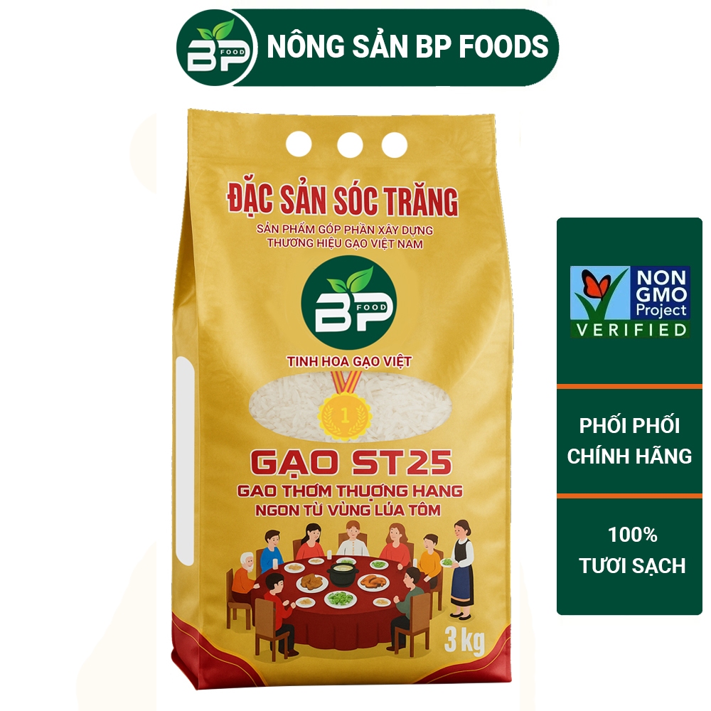 Gạo ST25 Sóc Trăng Túi 3Kg - Canh tác vùng lúa tôm - Cơm dẻo, thơm