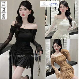 Đầm 2 dây đi tiệc buộc nơ eo vải lưới kèm video thật của sản phẩm DH STUDIO