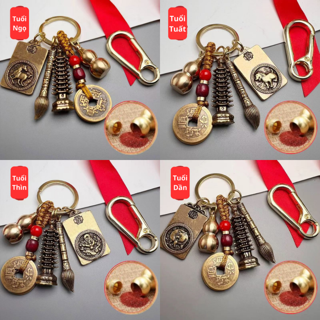 Móc Khóa 12 Con Giáp Phong Thủy Bút Tháp Văn Xương ( Tặng Kèm Chu Sa )