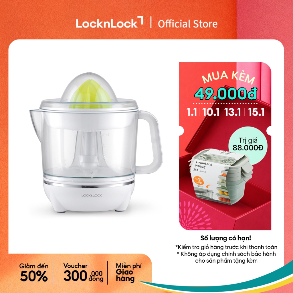  Máy vắt cam chanh bưởi quýt màu trắng Lock&Lock Citrus Juicer EJJ231 700ml 