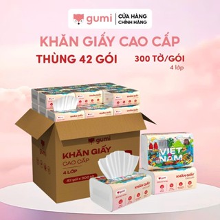 Thùng 42 gói giấy ăn cao cấp Gumi 3 lớp / 4 lớp mềm mịn, tiện lợi Khăn Giấy để Phòng Khách