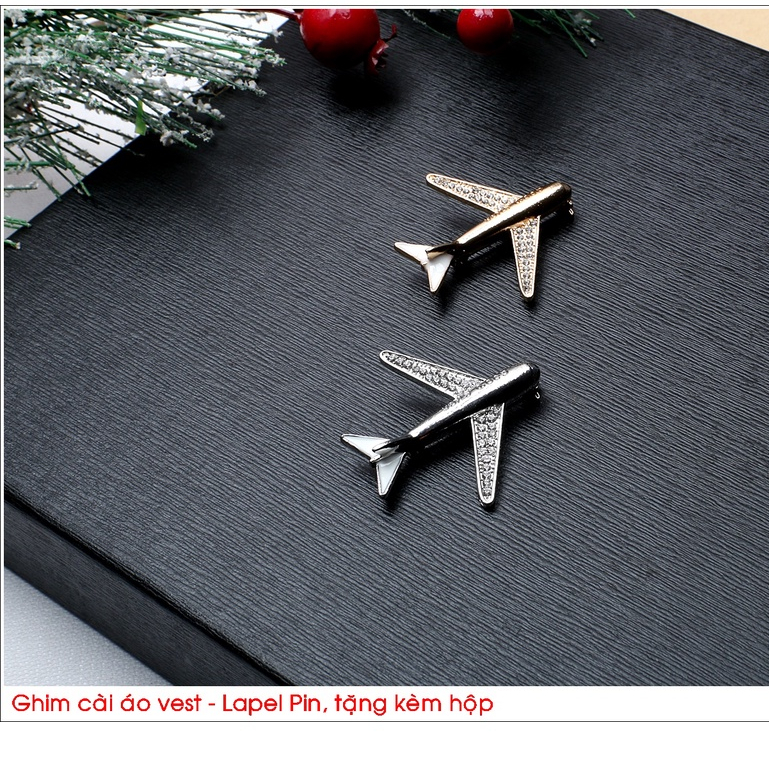 Ghim cài áo máy bay đính đá cao cấp - ghim cài vest cưới Tien Nguyen