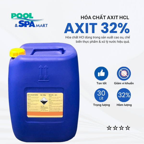 Can 30 lít Axit Hcl 32% xử lý nước bể bơi , Hóa chất tẩy rửa Axit Hcl 32% , Hóa chất giảm PH trong n