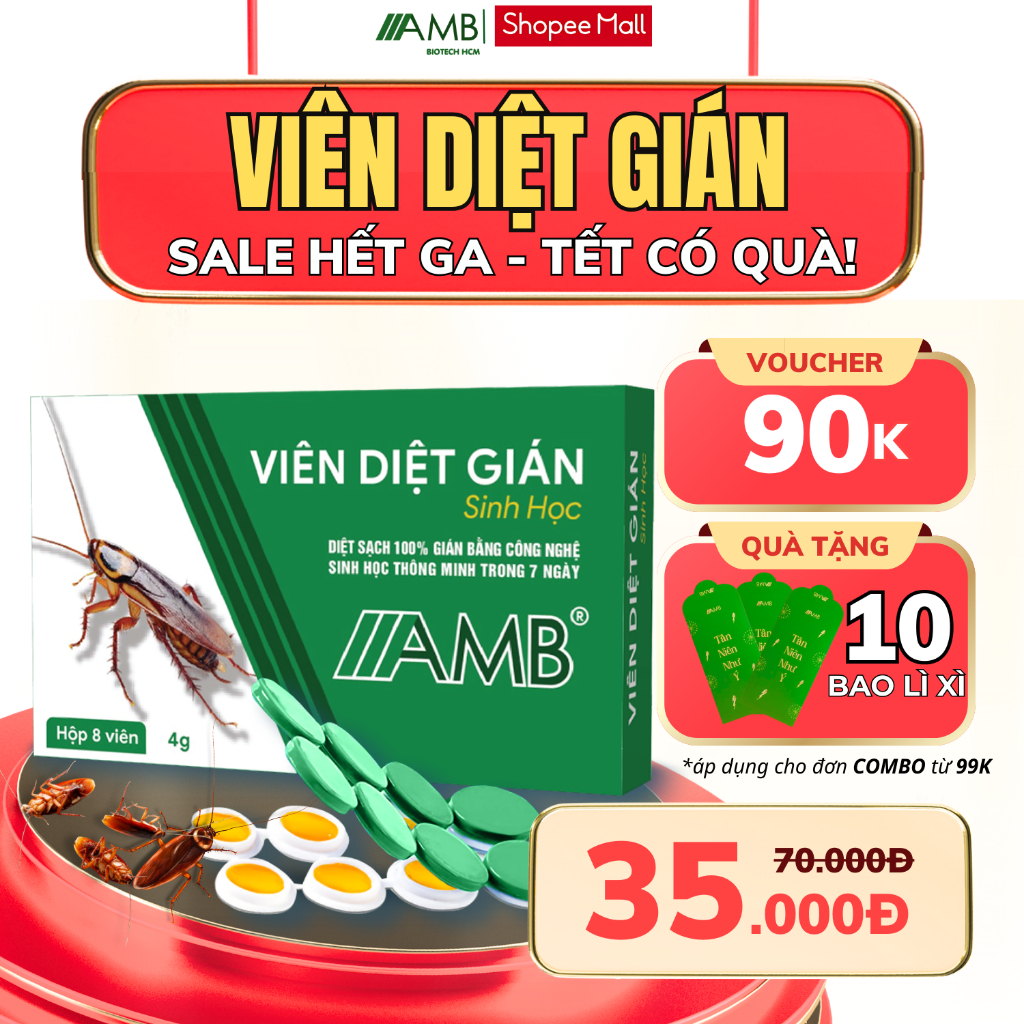  Viên Diệt Gián Sinh Học AMB Viện Hàn lâm khoa học Việt Nam xử lý các loại gián an toàn hiệu quả hộp 8 viên 