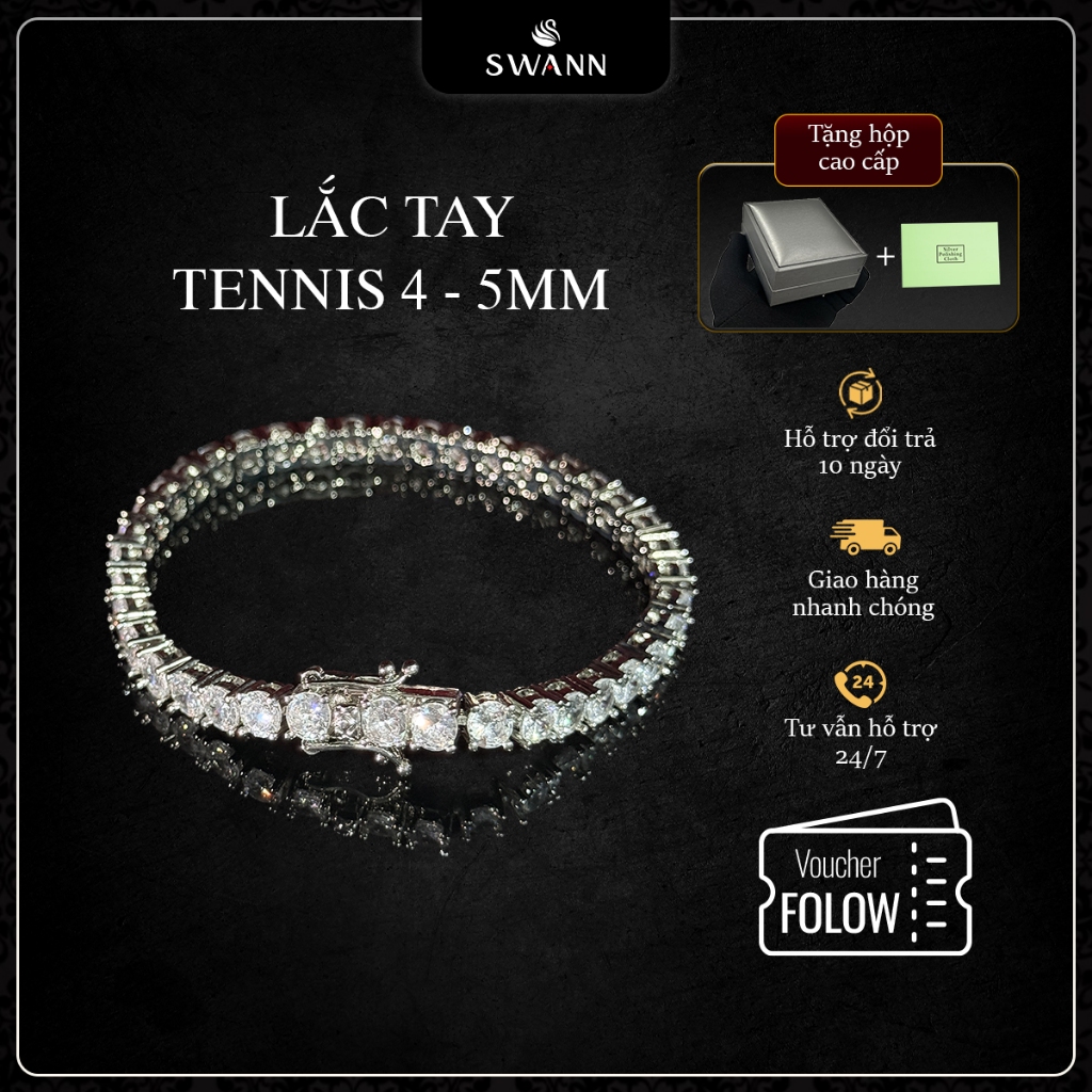 Lắc Tay Tennis SWANN Phong Cách Hiphop, Đường Phố Phù Hợp Nam Nữ, Đính đá CZ Cao cấp