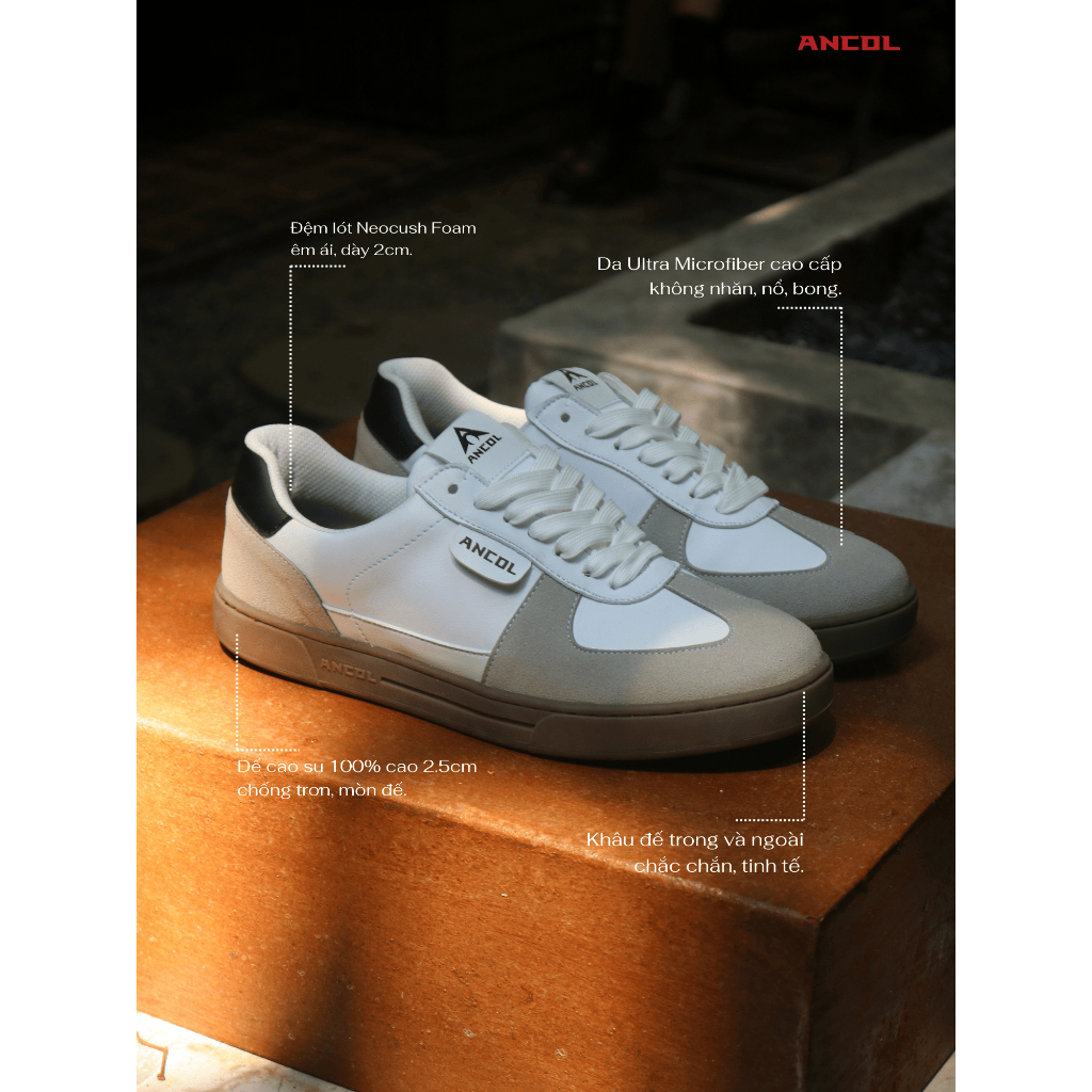 Giày Sneaker Thể Thao Ancol NewClassic Rustle Gat Shoes – Da Ultra M. Phối Da Lộn Đế Cao Su