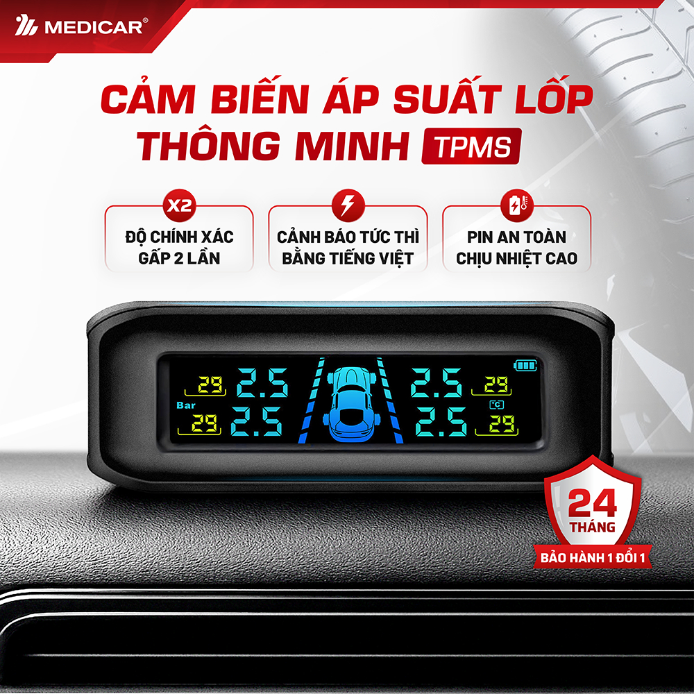   TPMS  CẢM BIẾN ÁP SUẤT LỐP Ô TÔ Medicar – Cảnh báo tức thì bằng Tiếng Việt đo áp suất lốp ô tô chính xác X2 lần 