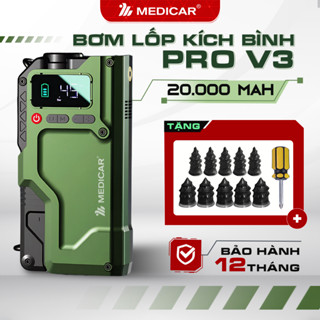  BƠM LỐP KÍCH BÌNH Ô TÔ V3 PRO 20.000mAh 4in1 Medicar - Tích hợp đèn chiếu sáng mạnh mẽ công suất cao an toàn sử dụng 